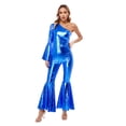 thumbnail image 4 of TiaoBug Women’s Flared Jumpsuits Pants Bell-Bottom Retro Shiny Metallic Rompers Disco Dancewear Royal Blue XL, 4 of 7