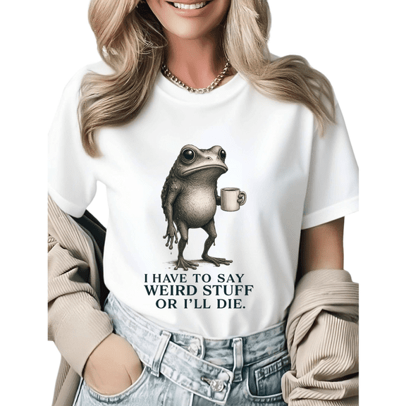 Retro Coffee Frog Weird Quote Graphic Tees Womens T shirt Black/White S-5XL Shirts Casual Daily Tops