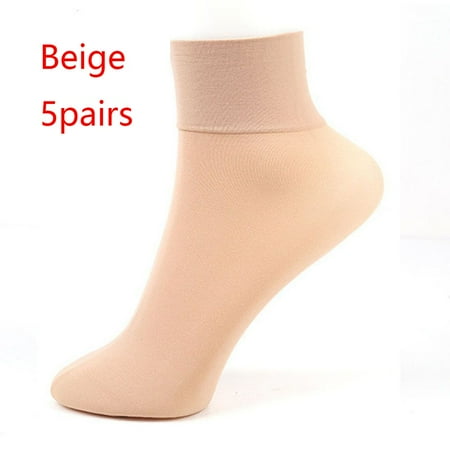 1/5/10 Pairs Autumn Winter Antiskid Durable Middle Cylinder Warm Socks Silk Stockings Ankle Socks Short Stockings BEIGE 5PAIRS