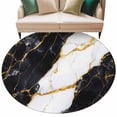 thumbnail image 2 of 7ft Round Rug, Black Marble Non-Skid Rubber Backing Large Area Rugs - Living Room Bedroom Home Office, Luxury Gold White Abstract Cracks Artwork Indoor Floor Mat Carpets Washable Rug, 2 of 9