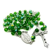 NAZARETH STORE Green Crystallized Glass Beads Catholic Rosary Necklace Miraculous Medal & Cross