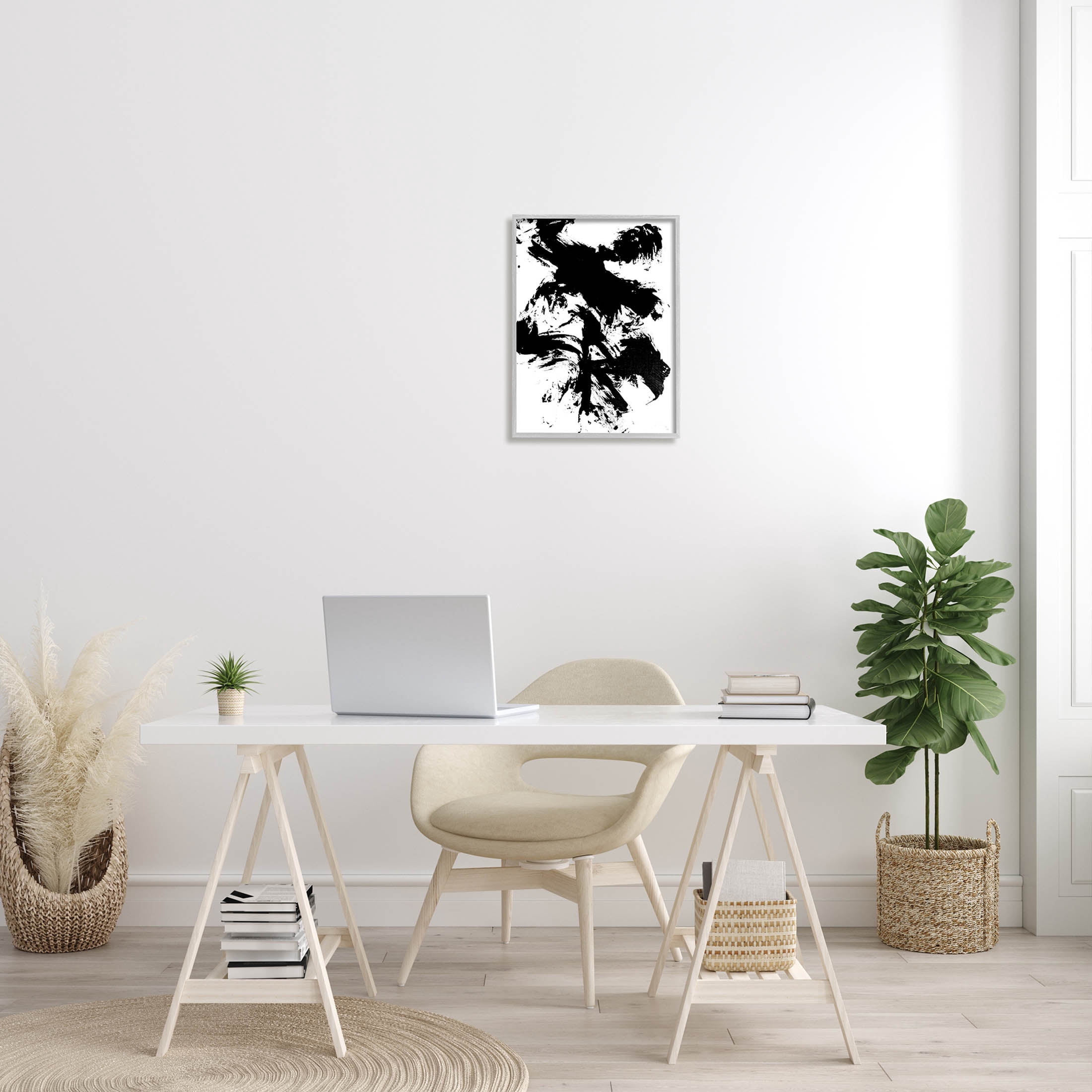 Modern Silhouette Brushed Shape Abstract Graphic Art Gray Framed Art Print Wall Art