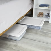 Sterilite Set of (2) 28 Quart Storage Boxes, Clear Plastic Storage Bin with Snap-on Lid, White