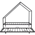 thumbnail image 4 of Twin Size House Bed with Trundle Bed and Casters, Metal Platform Bed Frame with Roof and Slats Supports, Low House Bed for Kids Adults Bedroom, Mattress Not Included, Black, 4 of 7