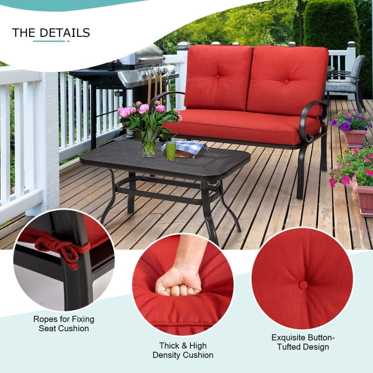 Aimee Lii 2 Pieces Patio Outdoor Cushioned Coffee Table Seat, 2 Seat Outdoor Sofa, Red Aimee Lii 2 Pieces Patio Outdoor Cushioned Coffee Table Seat, 2 Seat Outdoor Sofa, Red