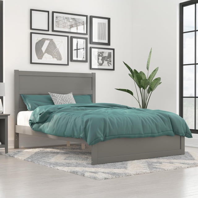 AFI NoHo Lit Grand en Bois Style Ferme avec Pied de Lit, Gris