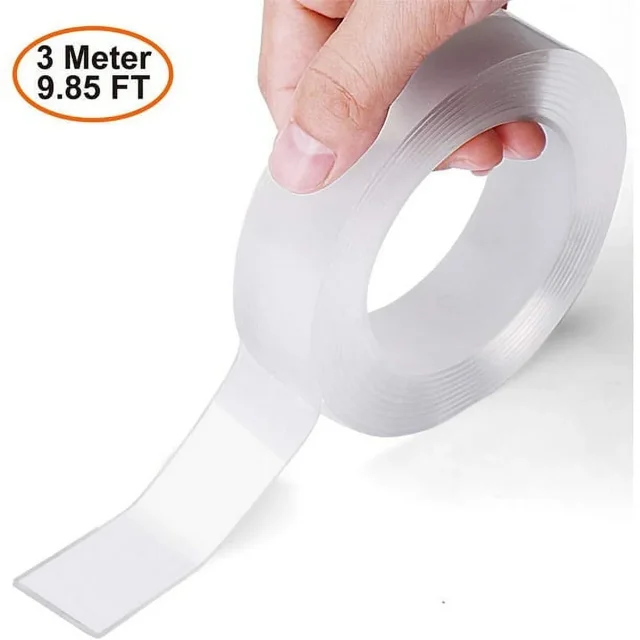 Clerance! Double Sided Tape - Cavorts Multipurpose Removable Mounting Tape Reusable Strong Sticky Adhesive Tape Wall Tape Strips for Crafts, Paste Items, Fixing Carpet, Photo Frame(1 Roll,9.85 Feet))