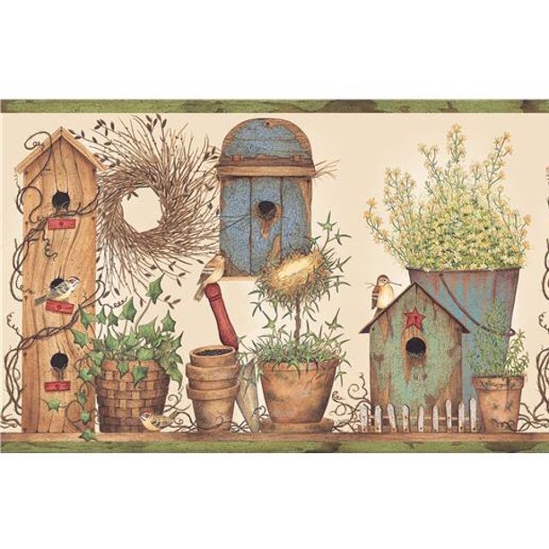 879768 Potting Bench Birdhouses Wallpaper Border CCB2271 - Walmart.com