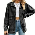 thumbnail image 3 of Women'S Button-Down Vintage Ripped Blue Denim Jacket Black Grey L, 3 of 9