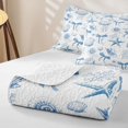 thumbnail image 4 of spefrowx Kawaii Seashell Bed Spread Queen for Girls, Blue Bow Starfish Ocean Queen Coverlet Set, 3 Pieces, 4 of 7