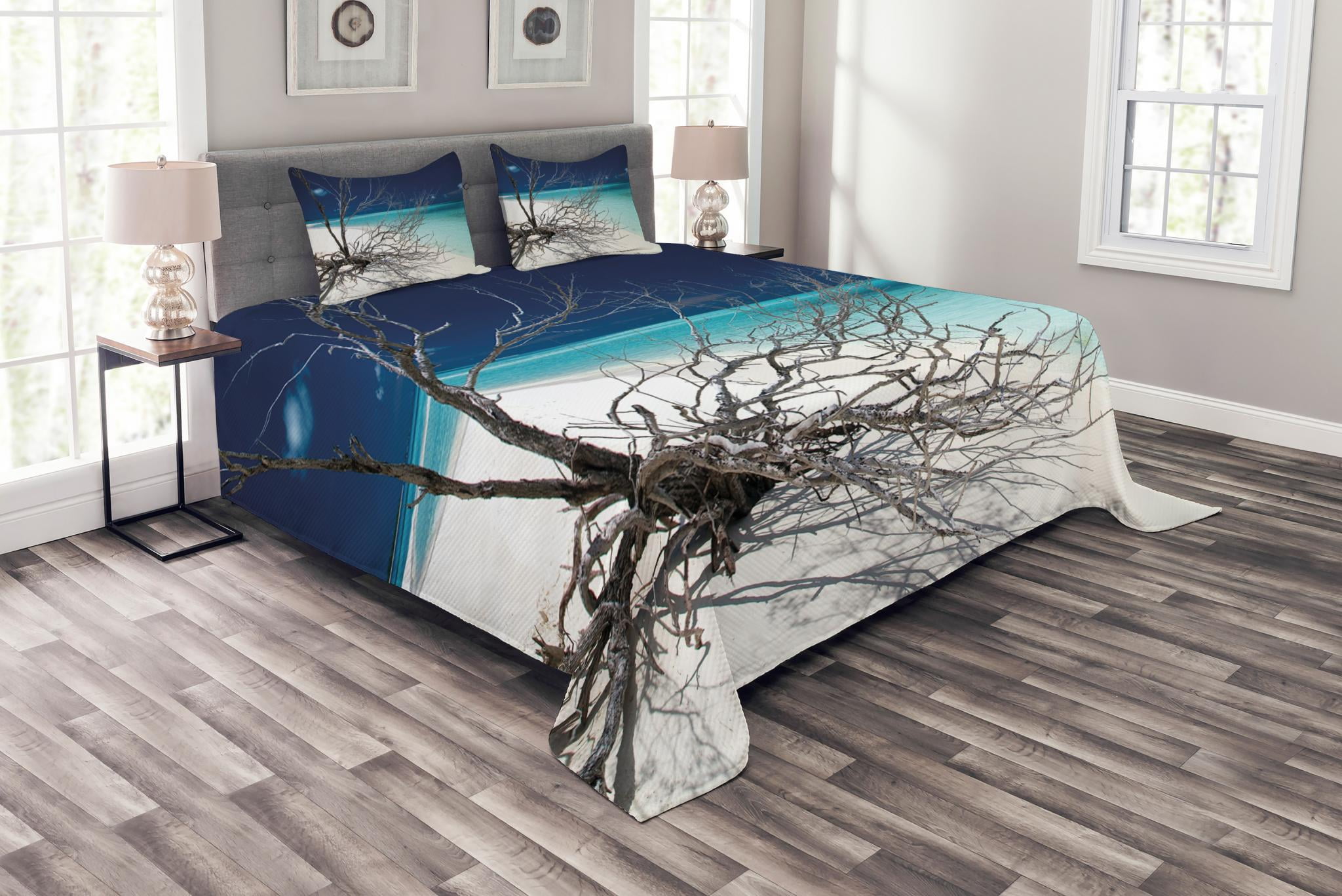 Seascape Theme Driftwood Print Details about   Beach Quilted Coverlet & Pillow Shams Set 