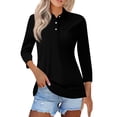 thumbnail image 2 of Golf Polo Shirts for Women 3/4 Sleeve Collared Shirts Moisture Wicking Tennis Polo Shirt with Button Down Gym Blouses Black S, 2 of 5