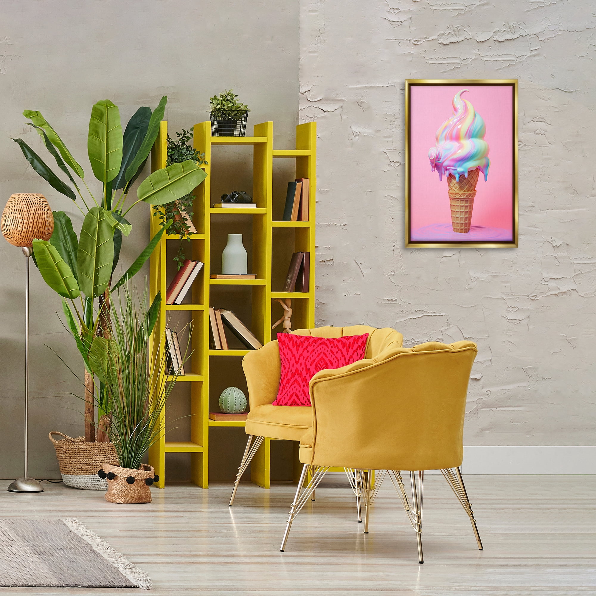 Stupell Industries Dripping Pastel Ice Cream Food & Beverage Painting Gold Floater Framed Canvas Art Print Wall Art, 17 x 25