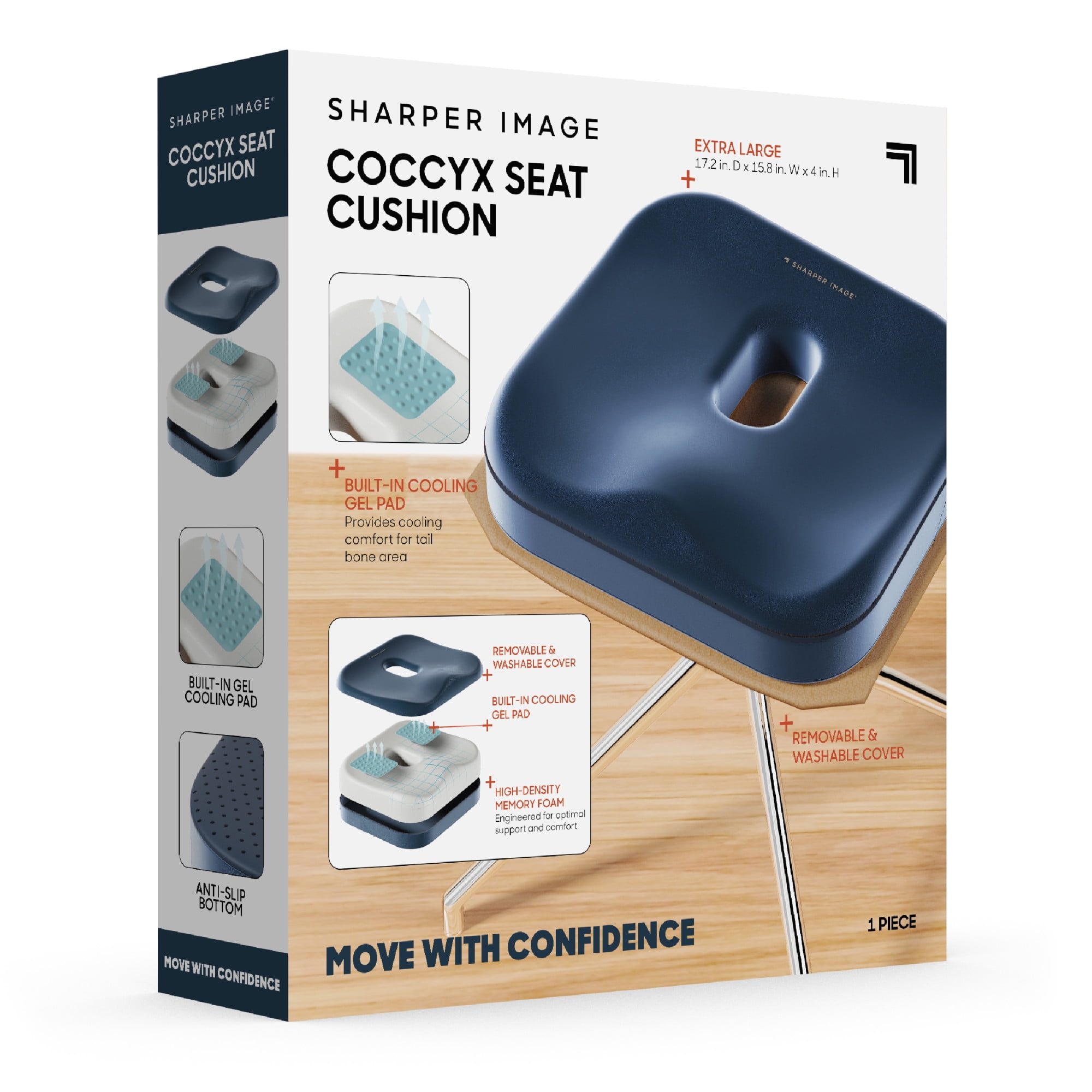 Sharper Image® Coccyx Seat Cushion, Cooling Gel Memory Foam, Extra Large, Non-Slip