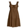 thumbnail image 6 of Womens Summer Lace Spaghetti Strap Mini Dress Square Neck Sleeveless Smocked Waist Tiered Flowy Sundresses Brown, 6 of 7