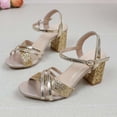 thumbnail image 4 of KEGIRLOM Women's Fashionable Casual Outerwear Versatile Plus Size Solid Color Sequins Round Toe Open Toe High Heels Buckle Sandals Gold 6, 4 of 9