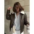 thumbnail image 3 of Chaquetas de piel sintética lisa a la moda para mujer, abrigos elegantes de lana de cordero con solapa y cremallera para entretiempo, ropa de calle informal cálida para otoño e invierno, 3 of 5