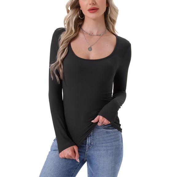 INSPIRE CHIC Women's Easter Thermal Shirts Base Layer Long Sleeves Underwear Fall Winter Pajama Tops Basic Shirt S Black