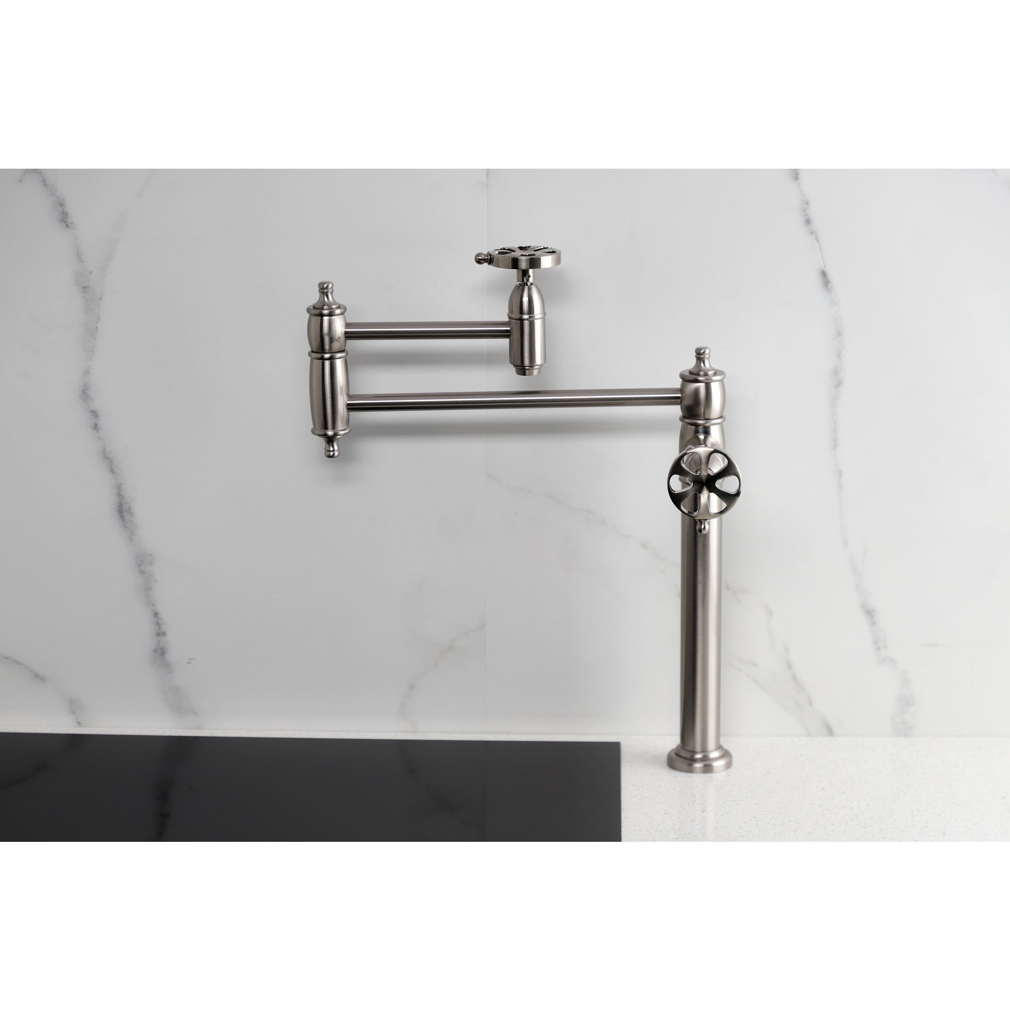 Kingston Brass KS3708RX Belknap Deck Mount Pot Filler Faucet, Brushed Nickel