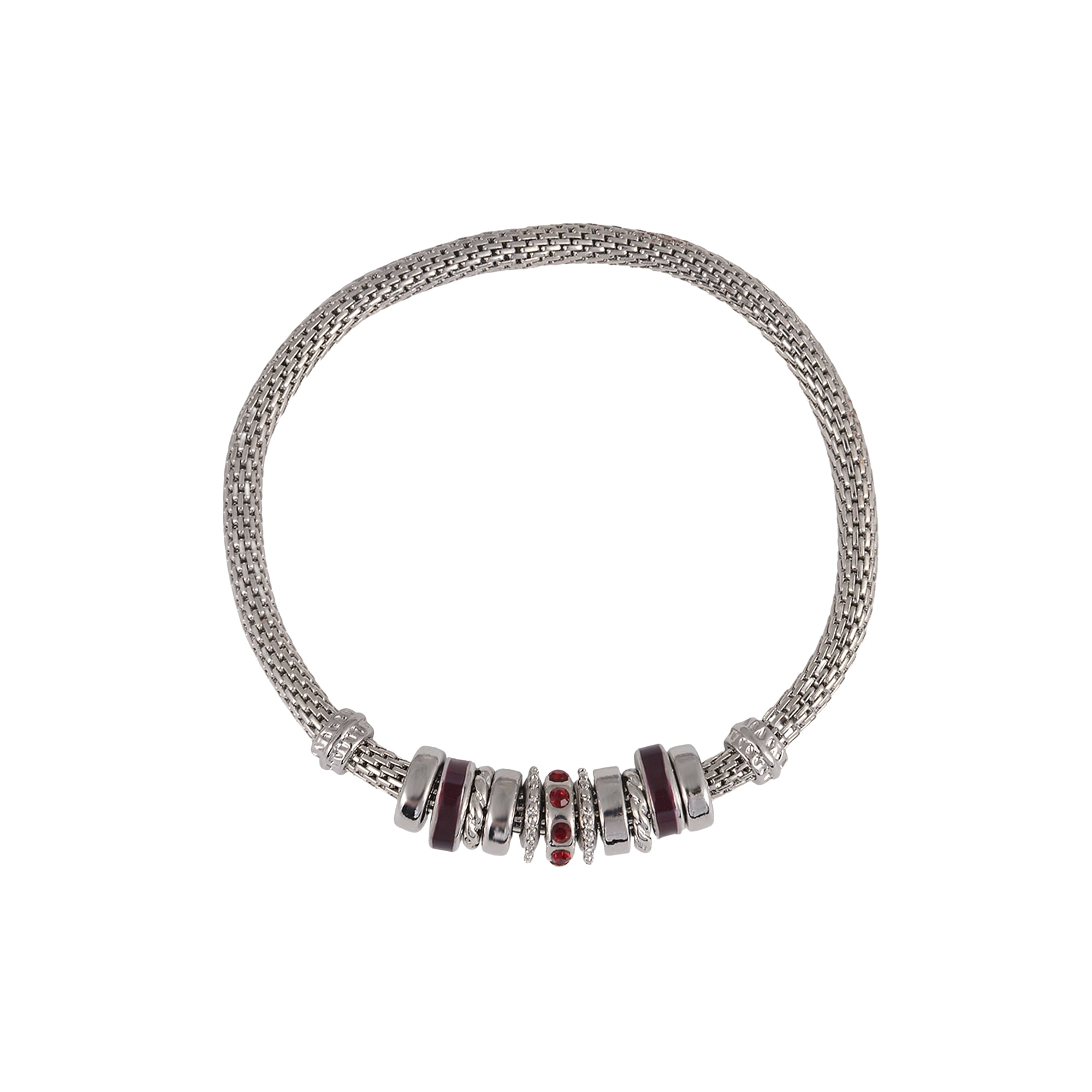 Time and Tru Silvertone Chain with Garnet Birthstone "January" Bracelet