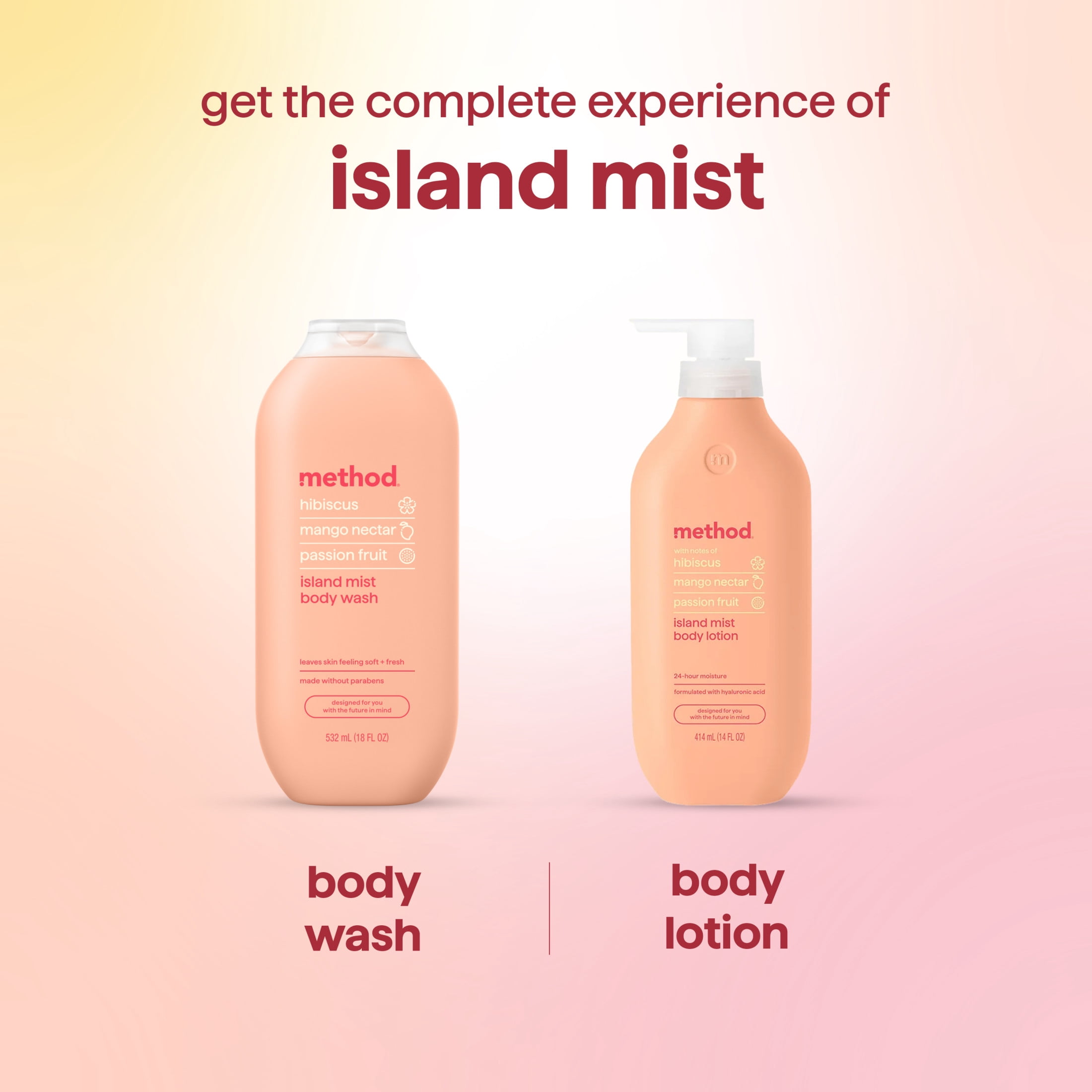 method Body Wash, Island Mist - Leaves Skin Feeling Soft & Moisturized, Made Without Parabens, Notes of Hibiscus, Mango Nectar & Passion Fruit, 18 fl oz