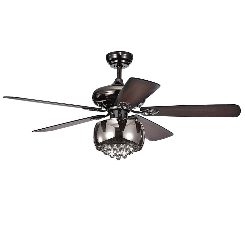 Nettle 3-Light Shaded Glass and Crystal 5-Blade 52-Inch Pear Black Ceiling Fan