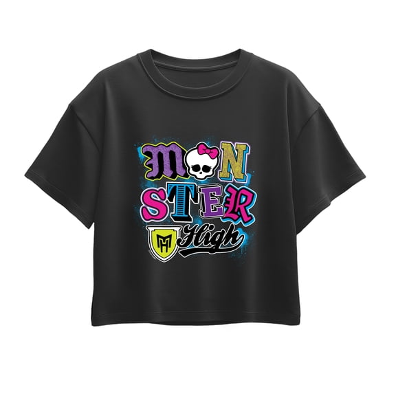 Monster High - Letters Girls' Short Sleeve Boxy Graphic T-Shirt