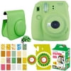 Hot Deal! Fujifilm Instax Mini 9 Lime Green Camera + Button Close Green Case + Attractive Emoji Designed Photo Frame Stickers + Green Camera Sticker + High Quality Fuji Instax Film Twin Pk – 20 Sheet