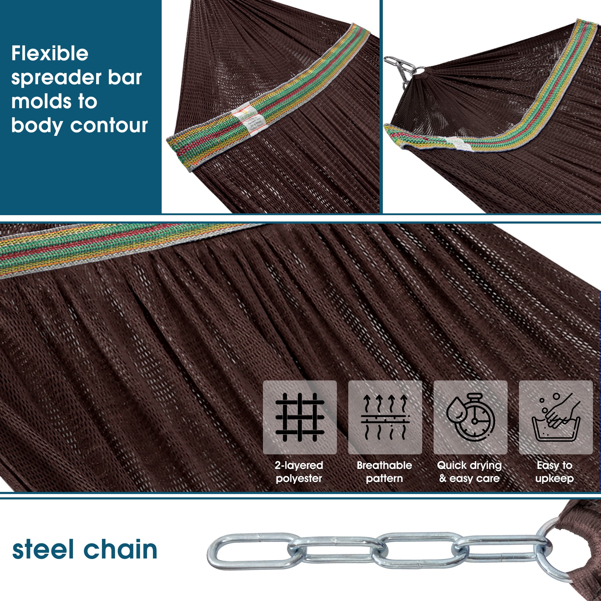 Tranquillo Foldable Hammock Stand Collapsible 600 lbs Capacity Double Hammock Stand 30s Fold, Brown