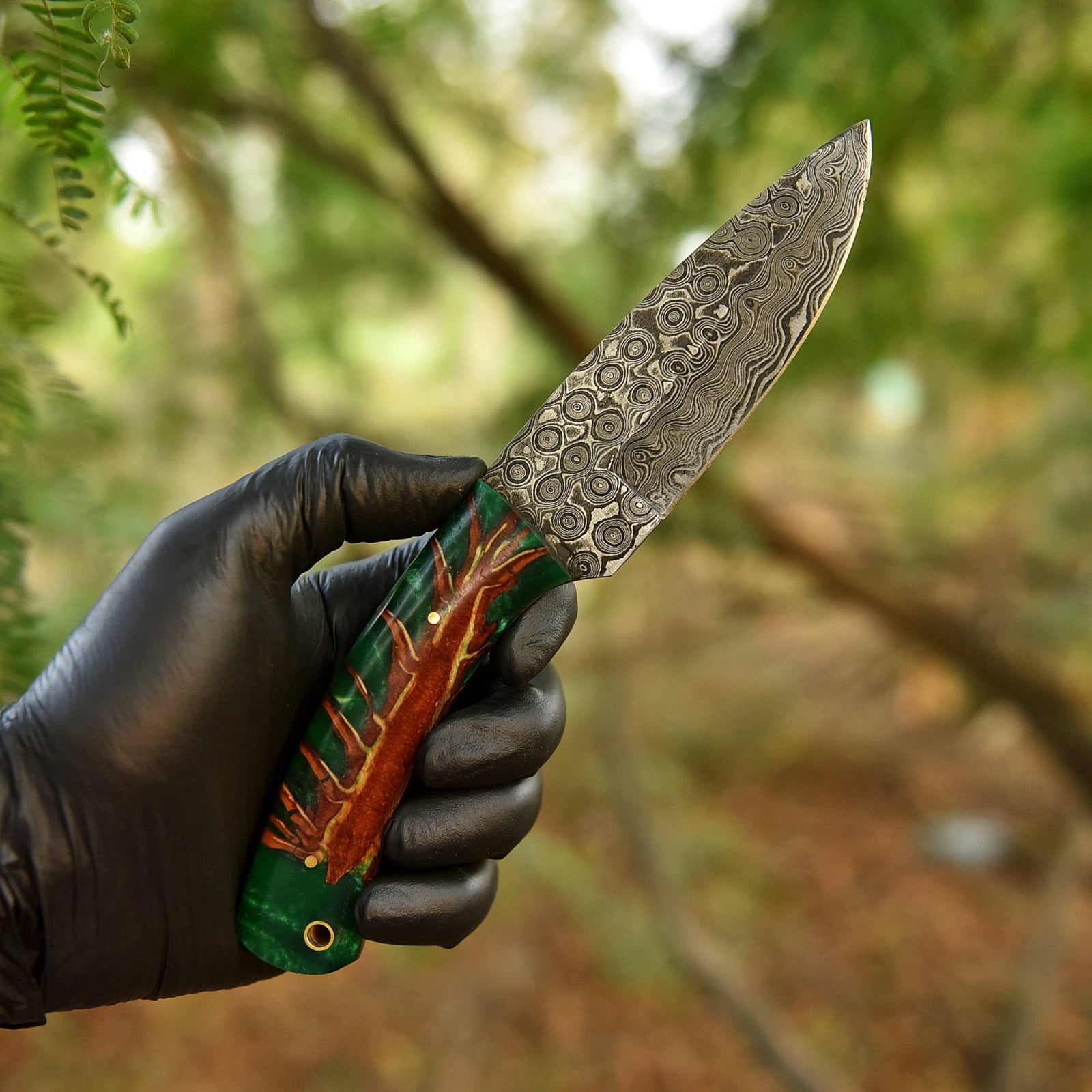 Handmade Forged Rain Pattern Damascus Steel Fix Blade Tactical Knife Pinecone Handle