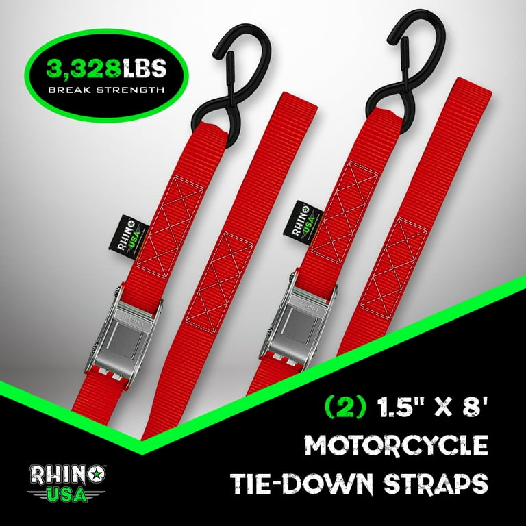 Rhino USA Cambuckle Motorcycle Tie Down Straps (Red 2-Pack)