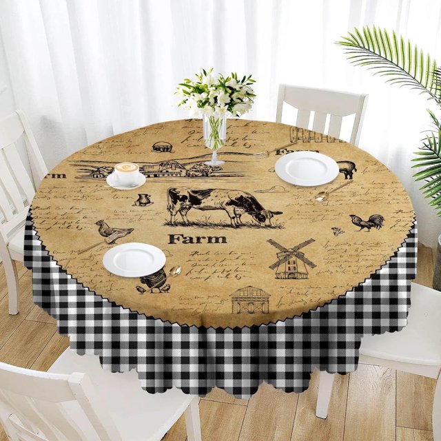 Eikione Round Tablecloth 60x60 Inch Water Resistant Table Cover Waterproof Tablecloth Modern Style Tableclothes