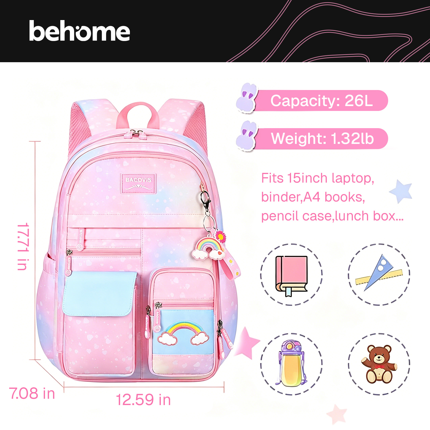 Mochila de 17" para niñas, grande, para niños, para escuela, con tela duradera y resistente al agua, para primaria, secundaria y preparatoria 2