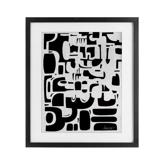 Stupell Industries Noir Contemporary Shapes Black Framed Print Under Glass design by Ishita Banerjee, 16 x 13