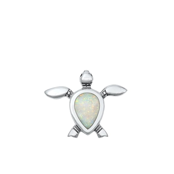 Sterling Silver White Simulated Opal Sea Turtle Ocean Pendant Charm .925 New Jewelry Female Unisex