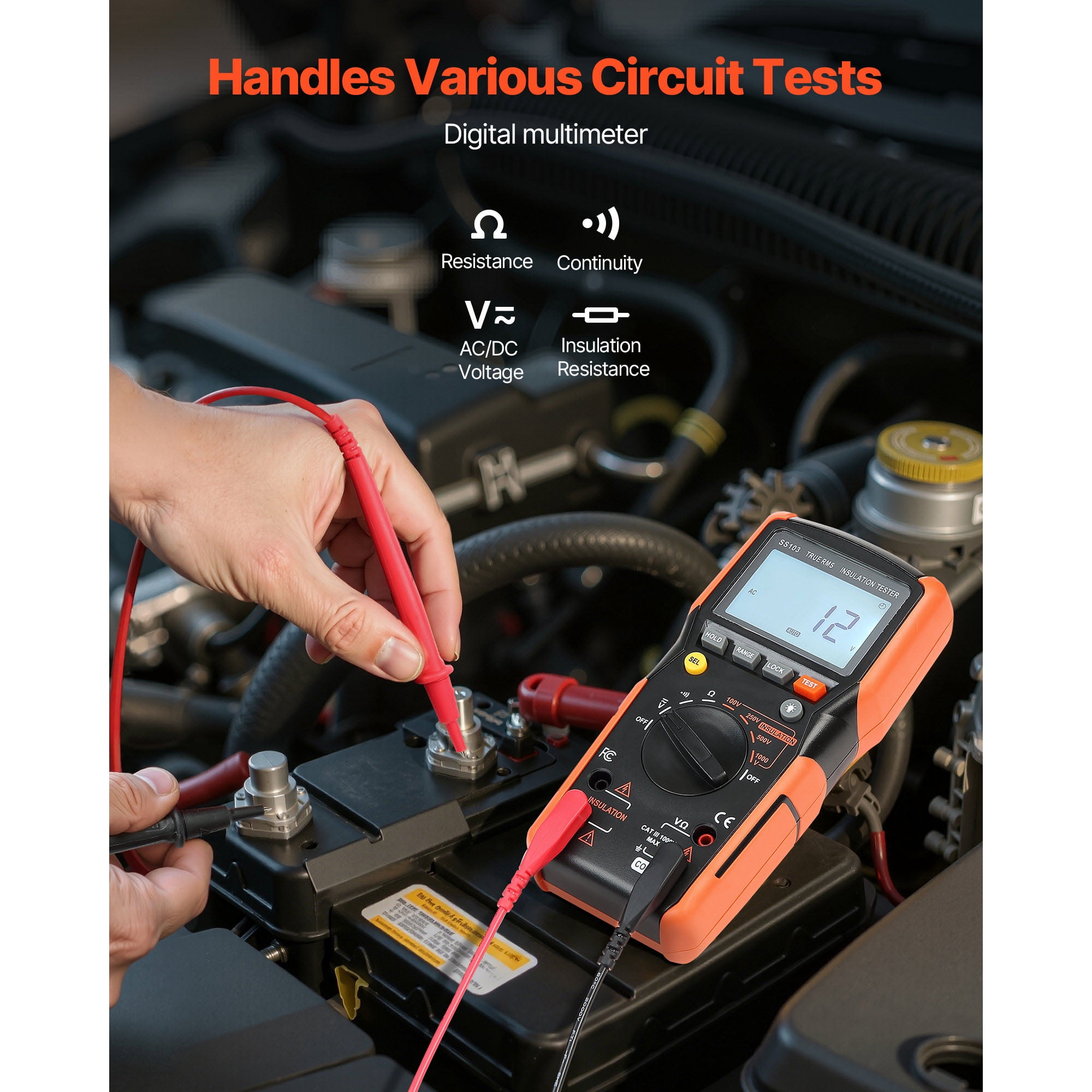KFFKFF Digital Multimeter, 4000-Count TRMS Voltmeter Ohmmeter, 1000V AC/DC Voltage Tester with Auto/Manual Range for Measuring Voltage, Resistance, and Continuity