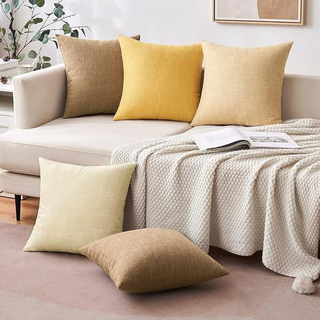 Nmkwnr 2 Pack Decorative Linen Throw Pillow Covers Solid Pillowcase Square Cushion Cover for Couch Sofa Bed Living Room,20x20 Inch