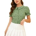thumbnail image 5 of INSPIRE CHIC Women's Peter Pan Collar Top Blouse Ruffle Puff Sleeve Stars Button Down Shirt Green M, 5 of 6