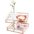 thumbnail image 2 of Koyal Wholesale Rose Gold Glass Mirror Square Trays Vanity Set of 2, Decorative Mirrored Trays for Coffee Table, Bar, 2 of 5