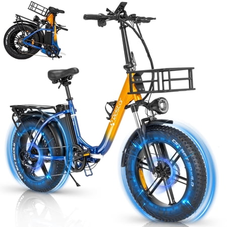 Eletric Bike for Adults 750W Motor 48V 15Ah Removable Battery 20'' Fat Tire Folding Commuting E-Bike Shimano 7-Speed UL2849