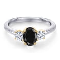 thumbnail image 3 of Gem Stone King 925 Silver and 10K Yellow Gold Black Sapphire and White Moissanite Engagement Ring for Women | 1.42 Cttw | Oval 7X5MM | Gemstone September Birthstone | Size 6, 3 of 7