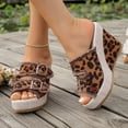 thumbnail image 2 of Rokment Floral Fringed Denim Platform Wedge Heeled Sandals for Women Trendy Casual Leopard Canvas Buckles Espadrilles Chunky Heels Slides Dress Backless Slippers 2026 Summer Brown Size 9, 2 of 4