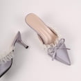 thumbnail image 6 of Samdudou Heels for Women Dressy Closed Toe Pointed Front Slip On Mules Low Kitten Heel Ruffled Sheer Mesh Organza Trim Dainty Bowknot Detail Wedding Evening Bridal Shoes, 6 of 9