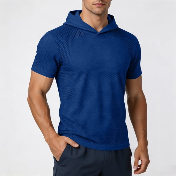 ZVNAΖH Men's Mesh Hooded Short Sleeve T-Shirt, Breathable Quick Dry Athletic Top for Workout, S-3XL