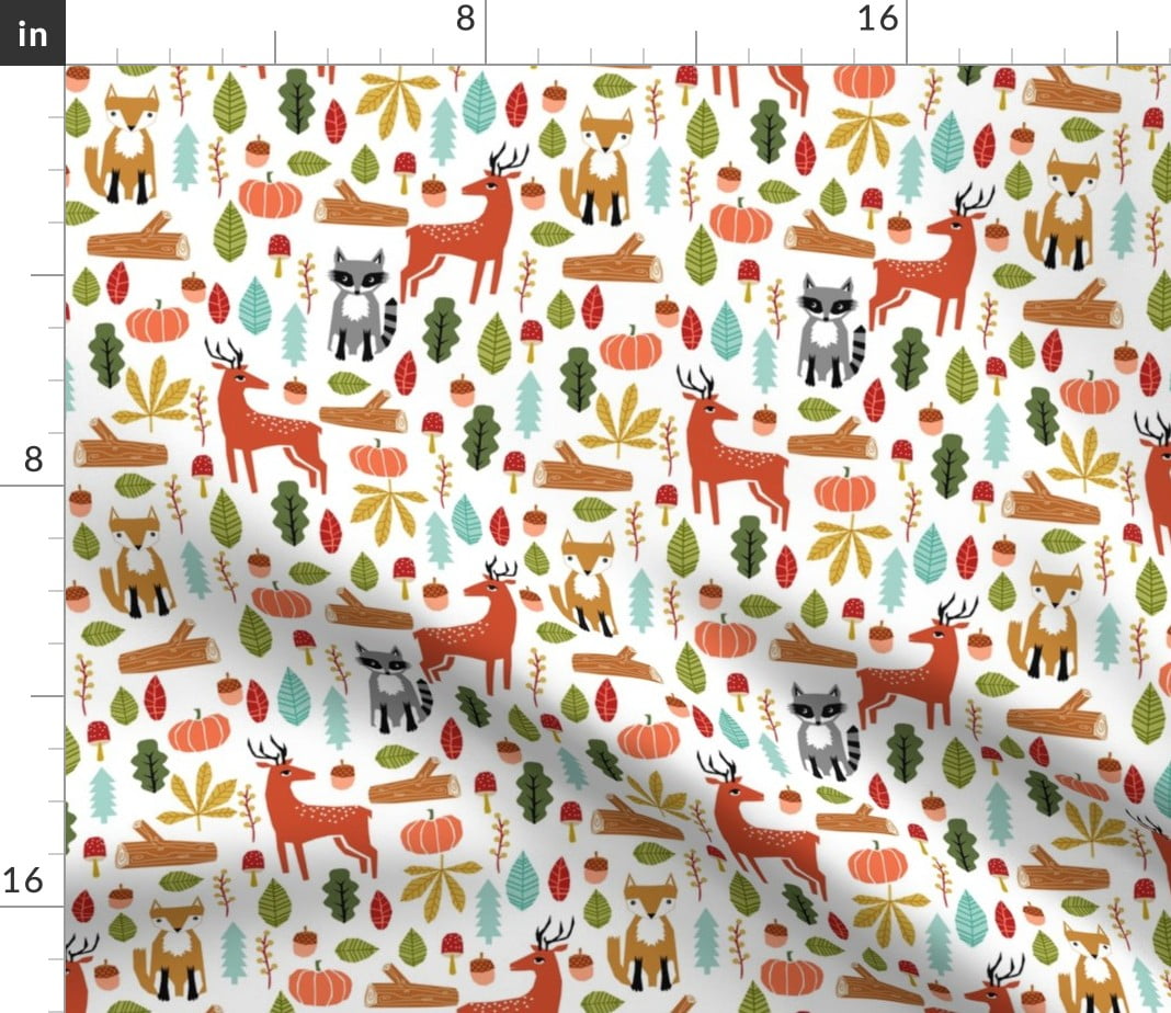 Spoonflower Fabric Autumn Fall Woodland Cute Animals Fox Deer Raccoon