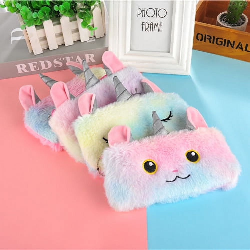 Pencil Bag, Pencil Pouch Cute Soft Fluffy Unicorn Canvas Storage Organizer  Zipper Bag Plush, Kids Girls Cartoon Pencil Pouch Case for Stationery,  School Supplies, Make Up Cosmetics 