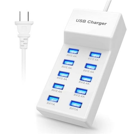 10-Port USB Charging Hub: Fast Charge Power Adapter for Phone & Tablet