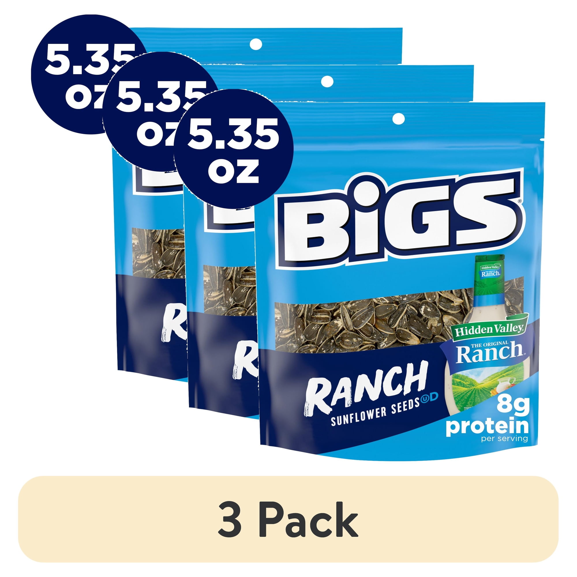 (3 pack) BIGS Sunflower Seeds Hidden Valley Zesty Ranch Flavor 5.35 oz.