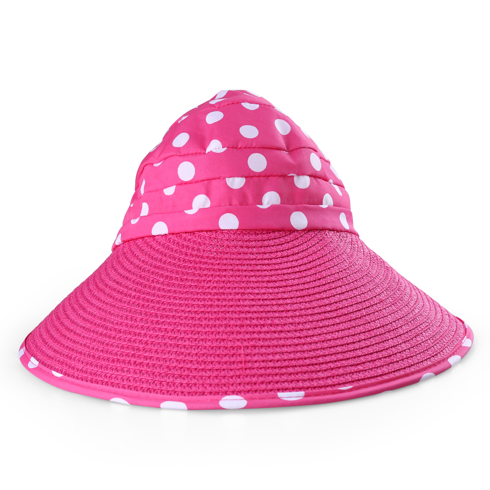 Women's and Girl's Polka Dot Straw Visor Wide Brim Hat