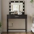 Black LED Vanity Table, Lighted Mirror, Makeup Desk, Charging Station ...